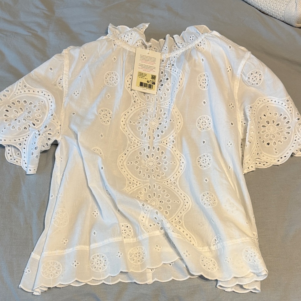 Sezane White Eyelet Blouse